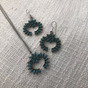 Antique needlepoint turquoise earrings & necklace